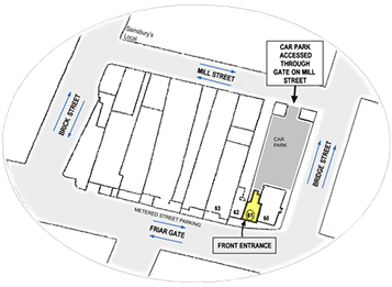 Local map showing streets and parking